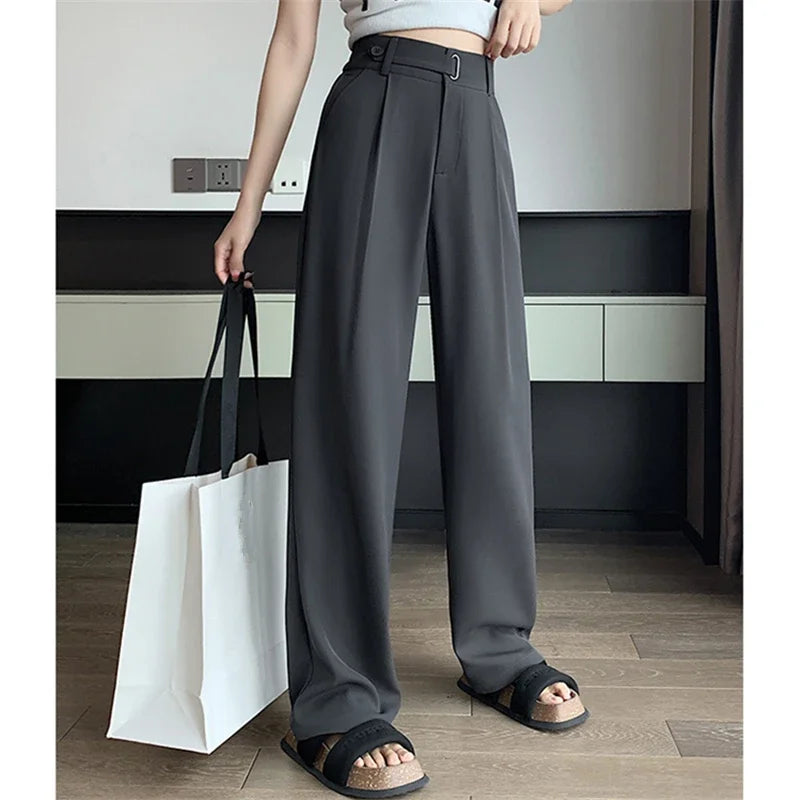 Pantalon large taille haute pour femme, style casual élégant, couleur unie, idéal pour bureau, marque badassmood.com