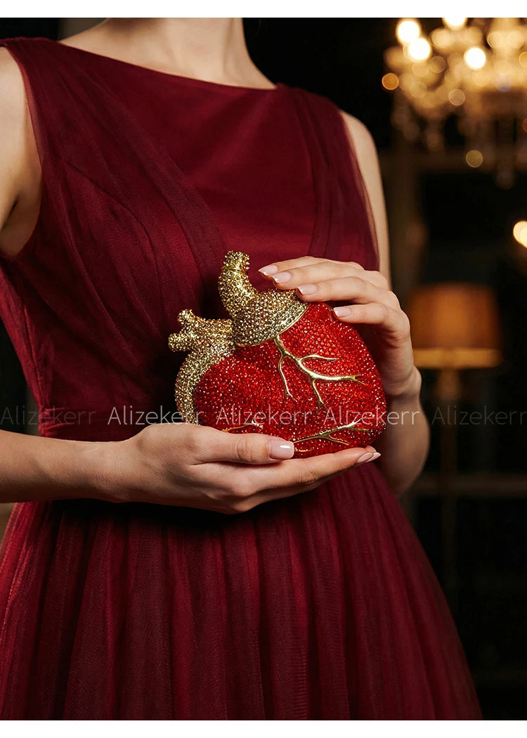 Mini pochette de soirée en forme de cœur avec strass et diamants, sac de mariage et fête élégant pour femme.