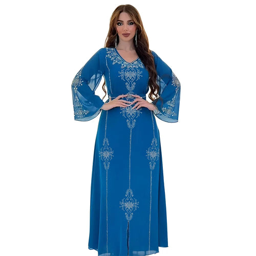 Abaya Musulmane Femme Été - Robe Longue Col V Manches Longues Élégante - badassmood