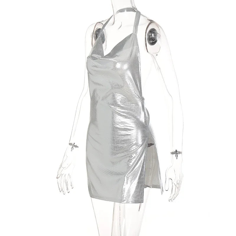 Robe Courte Sequins Dos Nu - Bretelles Soirée Party Glamour - badassmood