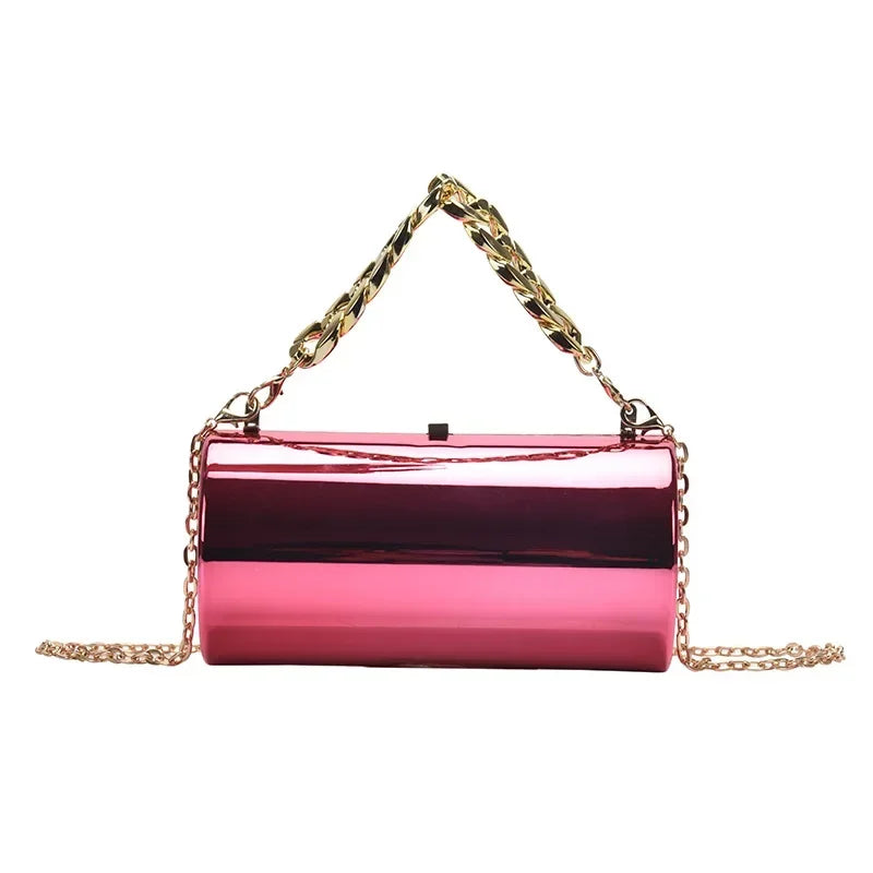 Pochette Cylindre Mini Soirée 2026 - Sac Femme Doré Bandoulière Box Clutch Party - badassmood