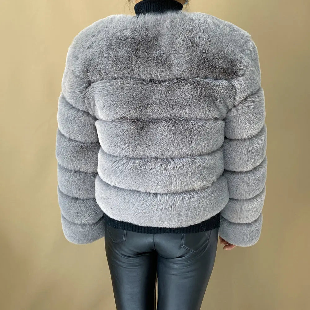 Veste Fourrure Renard Synthétique Beige Femme - Blouson Court Manches 3/4 - badassmood