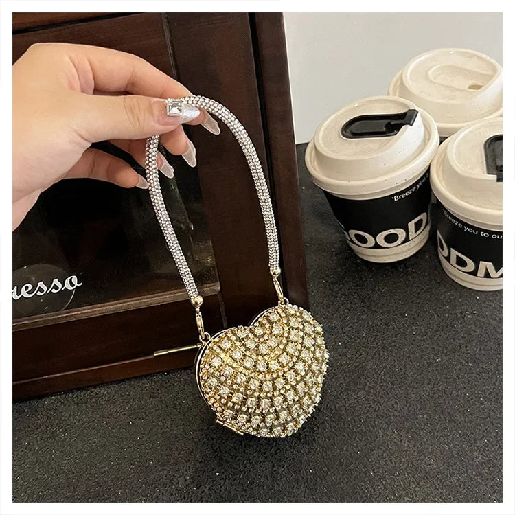 Pochette Clutch Luxe Diamants Cœur Cristal - Sac Soirée Mariage Strass Femme - badassmood