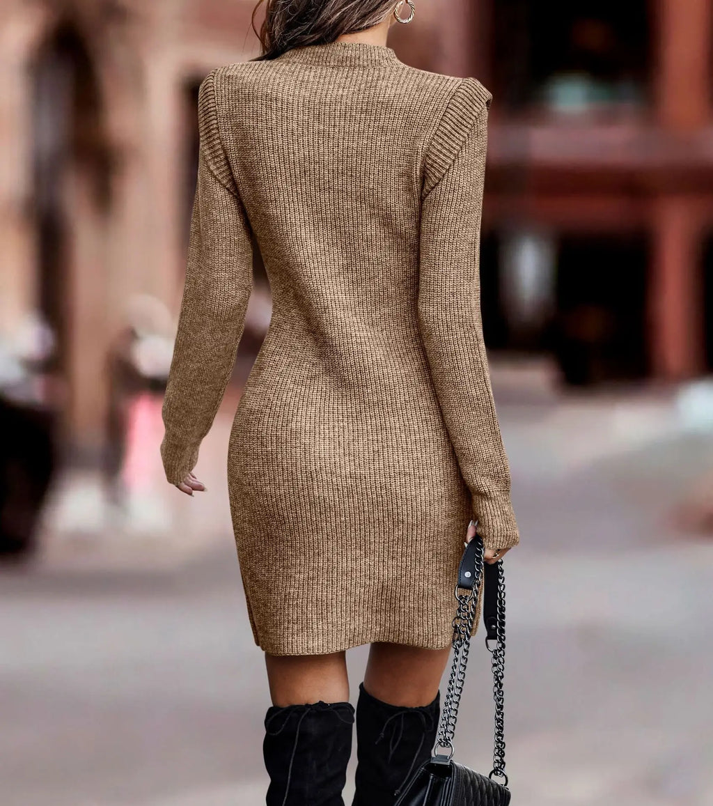 Robe pull moulante à col rond, manches longues, en tricot pour femme automne hiver, style sexy et élégant.
