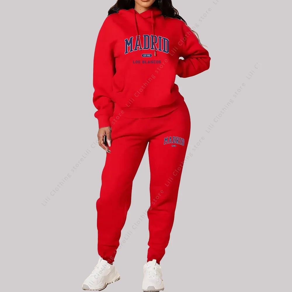 Ensemble Jogging Femme 2 Pièces Madrid - Sweat Capuche + Pantalon Automne Hiver Sportswear - badassmood