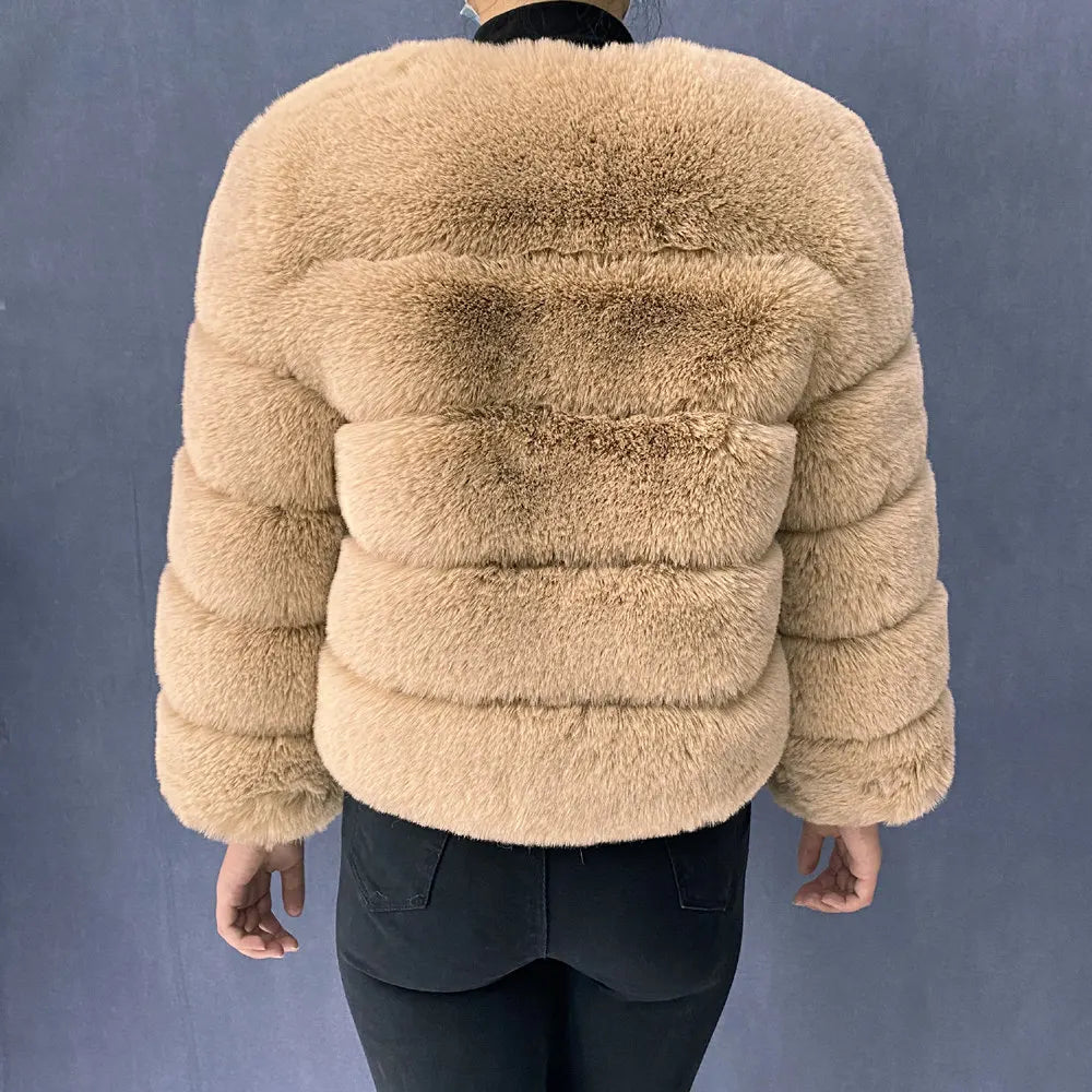 Veste Fourrure Renard Synthétique Beige Femme - Blouson Court Manches 3/4 - badassmood