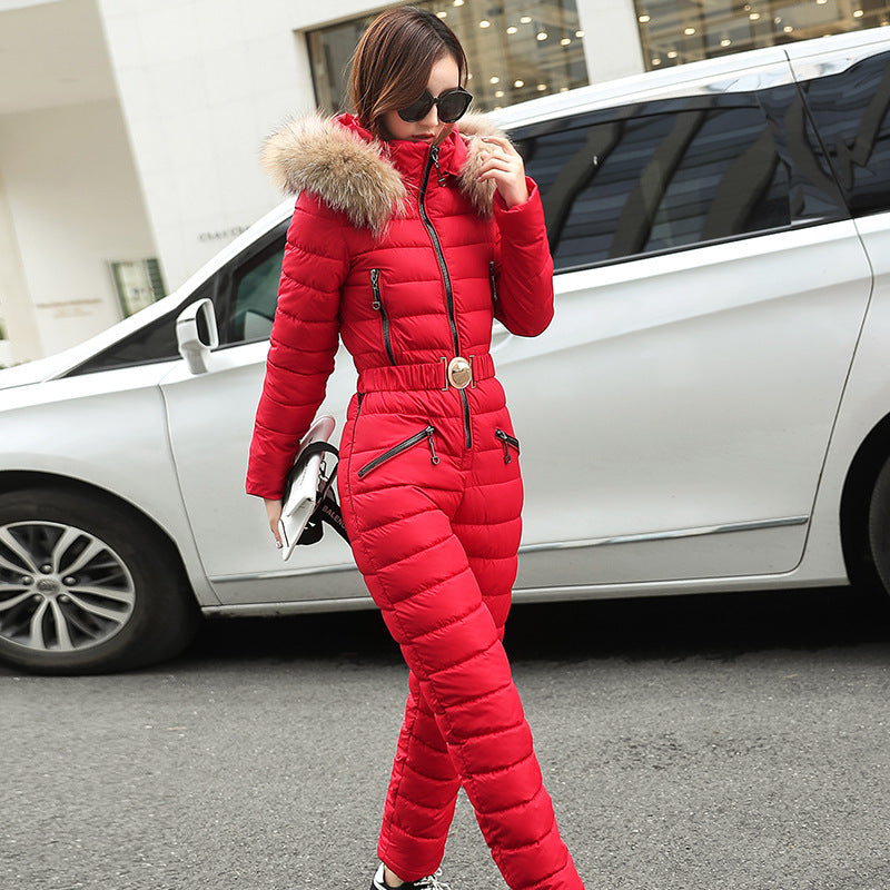 Combinaison Ski Femme Une Pièce 2025 - Parka Capuche Matelassée Coton Jumpsuit Hiver - badassmood
