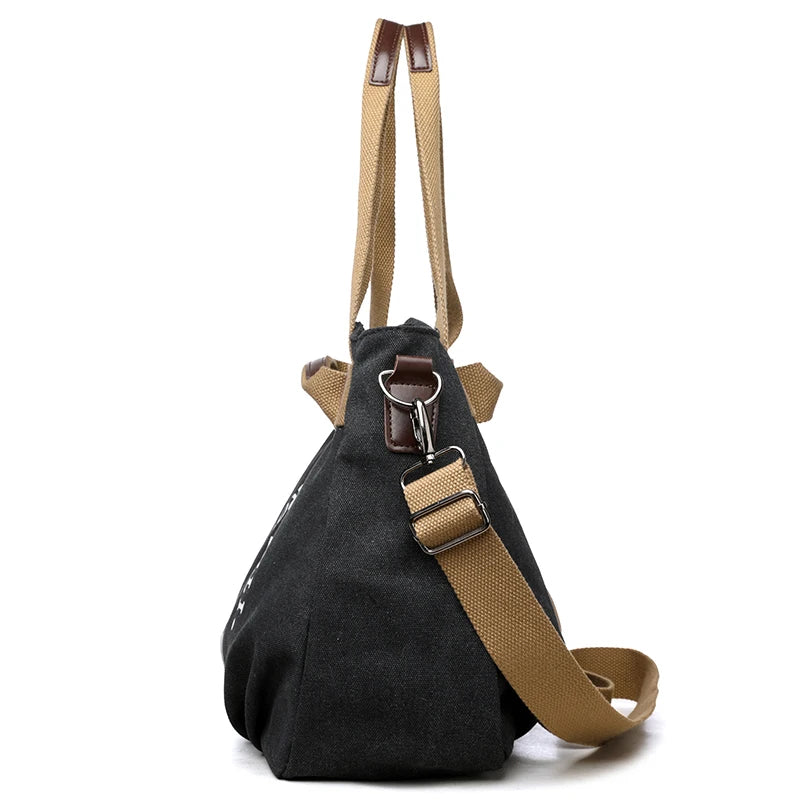 Sac à main femme grande capacité en toile canvas avec plusieurs poches et 3 modes de port, design pratique et élégant.