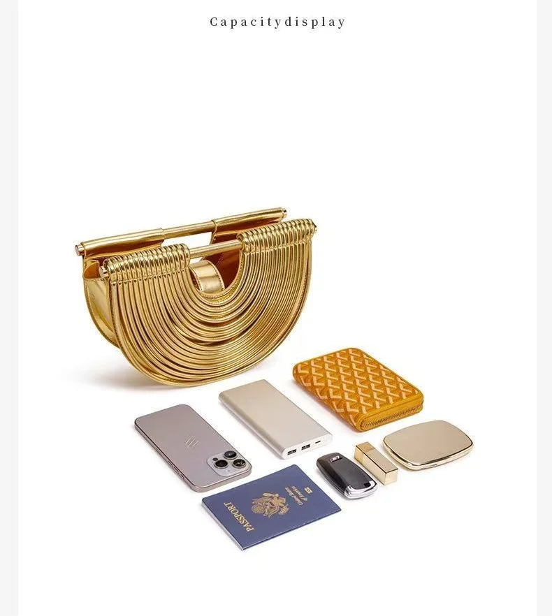 Sac Lune Tissé Doré Luxe Designer 2026 - Hobo Cuir Argent Clutch Soirée Femme - badassmood