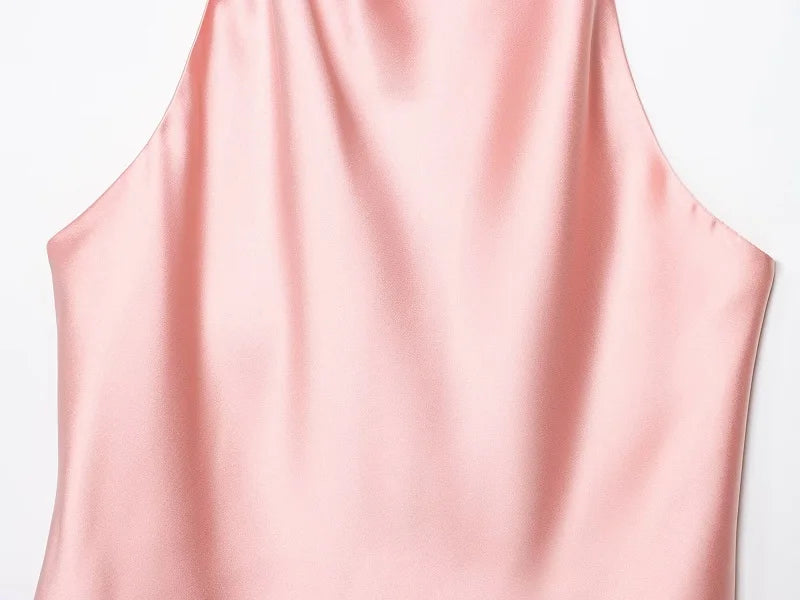 MUJER 2025 Halter Tops for Women Black Satin Backless Top Female Pink Summer Beach Top Woman off Shoulder Camisole Top Women - badassmood