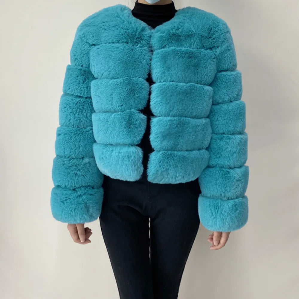 Veste Fourrure Renard Synthétique Beige Femme - Blouson Court Manches 3/4 - badassmood