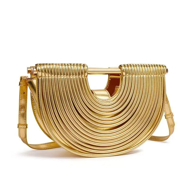 Sac Lune Tissé Doré Luxe Designer 2026 - Hobo Cuir Argent Clutch Soirée Femme - badassmood