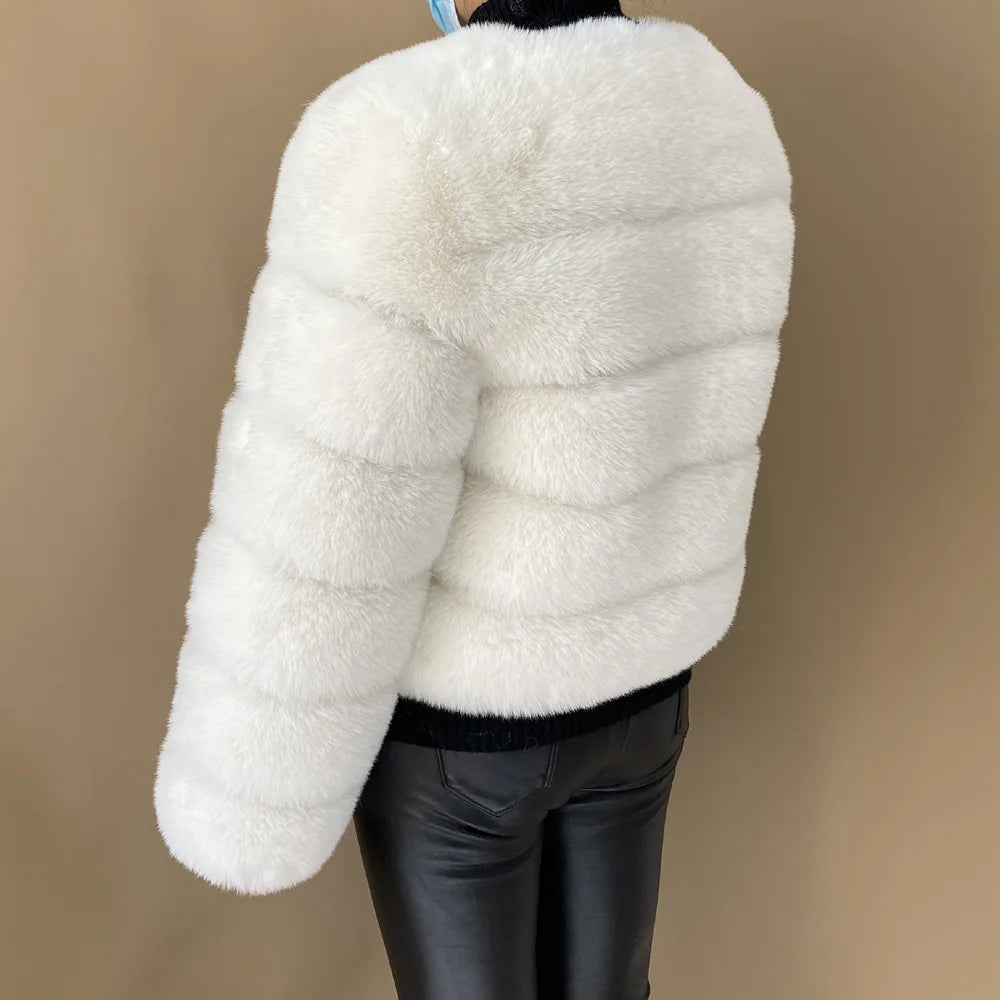 Veste Fourrure Renard Synthétique Beige Femme - Blouson Court Manches 3/4 - badassmood