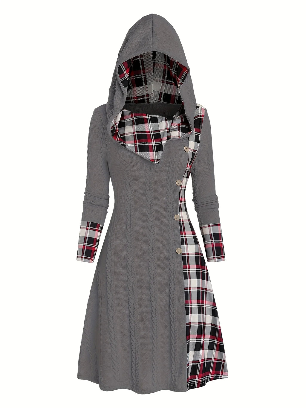 Robe Tricot Femme Capuche Carreaux - Taille Haute Manches Longues Ligne A Automne - badassmood