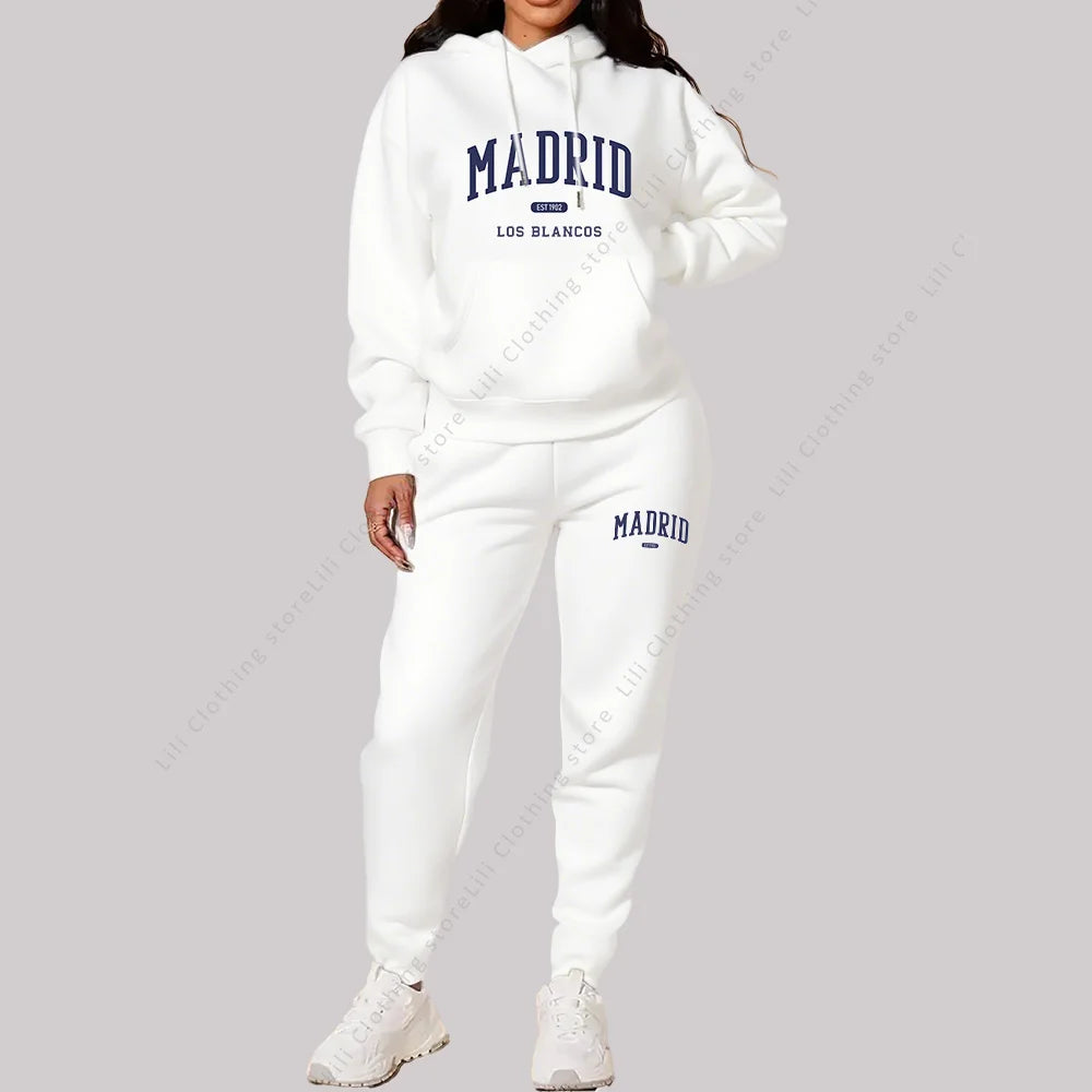 Ensemble Jogging Femme 2 Pièces Madrid - Sweat Capuche + Pantalon Automne Hiver Sportswear - badassmood