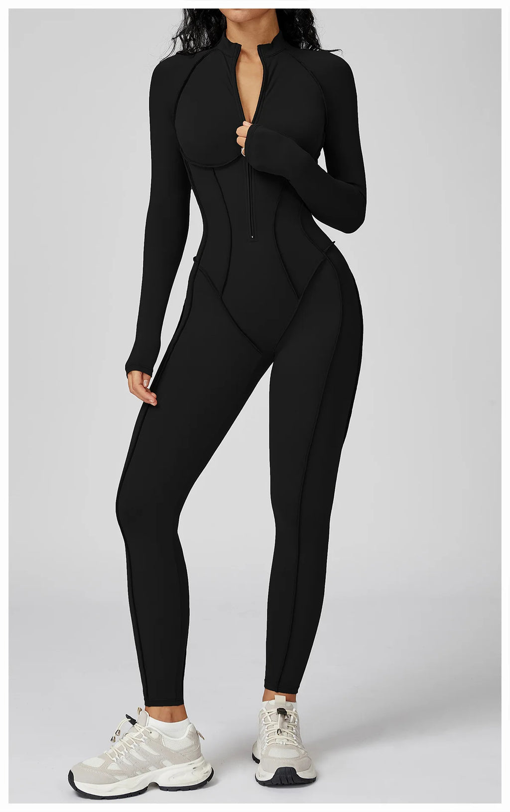 Yoga Bodysuit Long Sleeved Women's Tracksuits Gym Zipper Jumpsuits Sports Workout High-intensity Fitness One-piece Tights Suit - badassmood