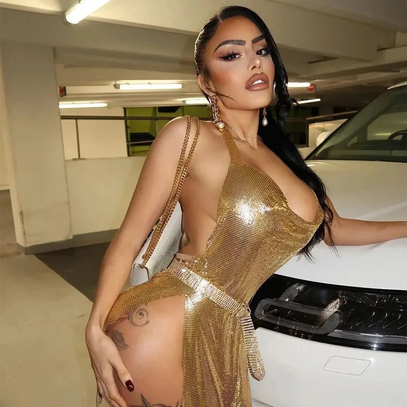 Robe Courte Sequins Dos Nu - Bretelles Soirée Party Glamour - badassmood