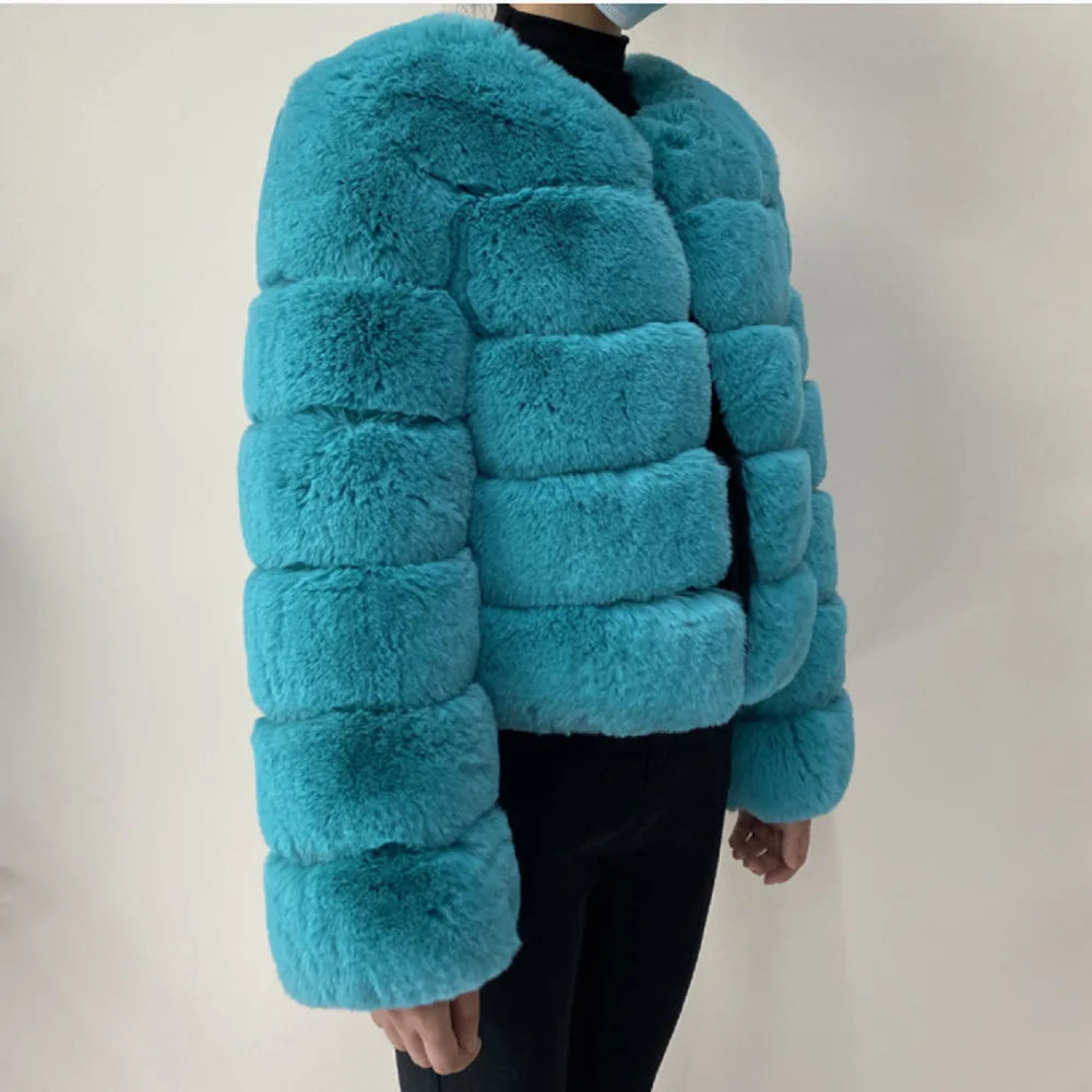 Veste Fourrure Renard Synthétique Beige Femme - Blouson Court Manches 3/4 - badassmood