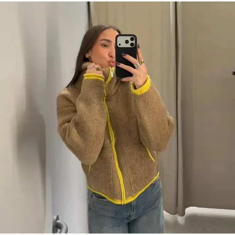 Cardigan Femme Hiver Élégant Zip - Gilet Tricoté Court Poches