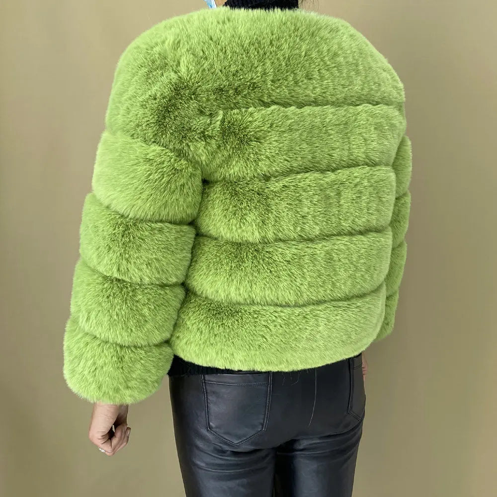 Veste Fourrure Renard Synthétique Beige Femme - Blouson Court Manches 3/4 - badassmood