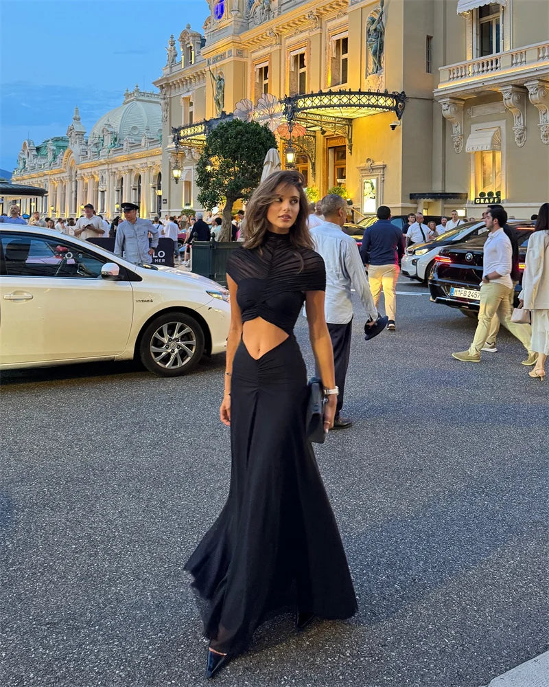 Robe maxi sexy à ajourée, col rond, manches courtes, taille haute, style bodycon, robe de club de la marque badassmood.com