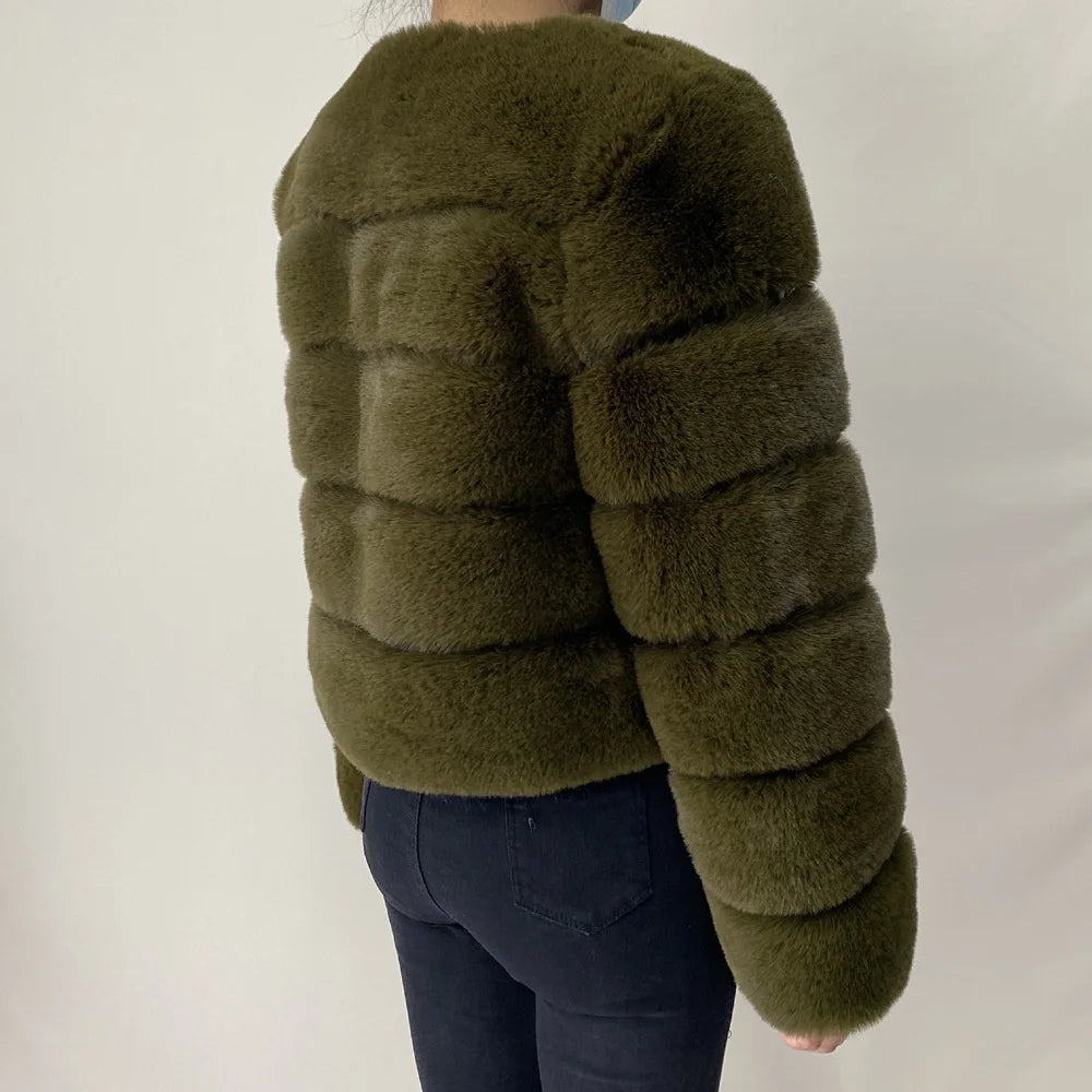 Veste Fourrure Renard Synthétique Beige Femme - Blouson Court Manches 3/4 - badassmood