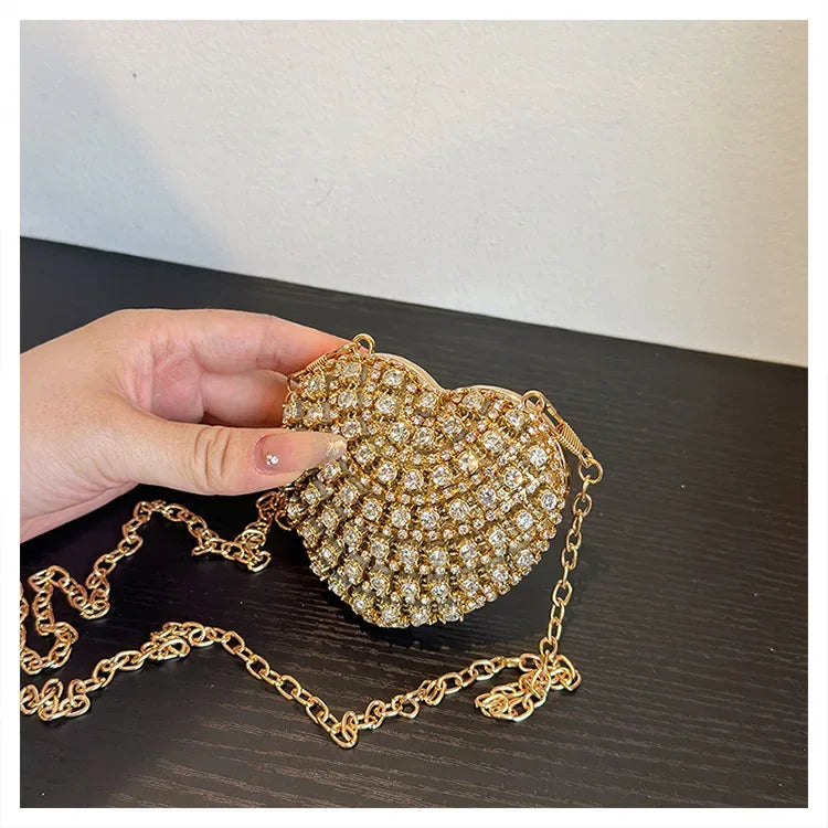 Pochette Clutch Luxe Diamants Cœur Cristal - Sac Soirée Mariage Strass Femme - badassmood