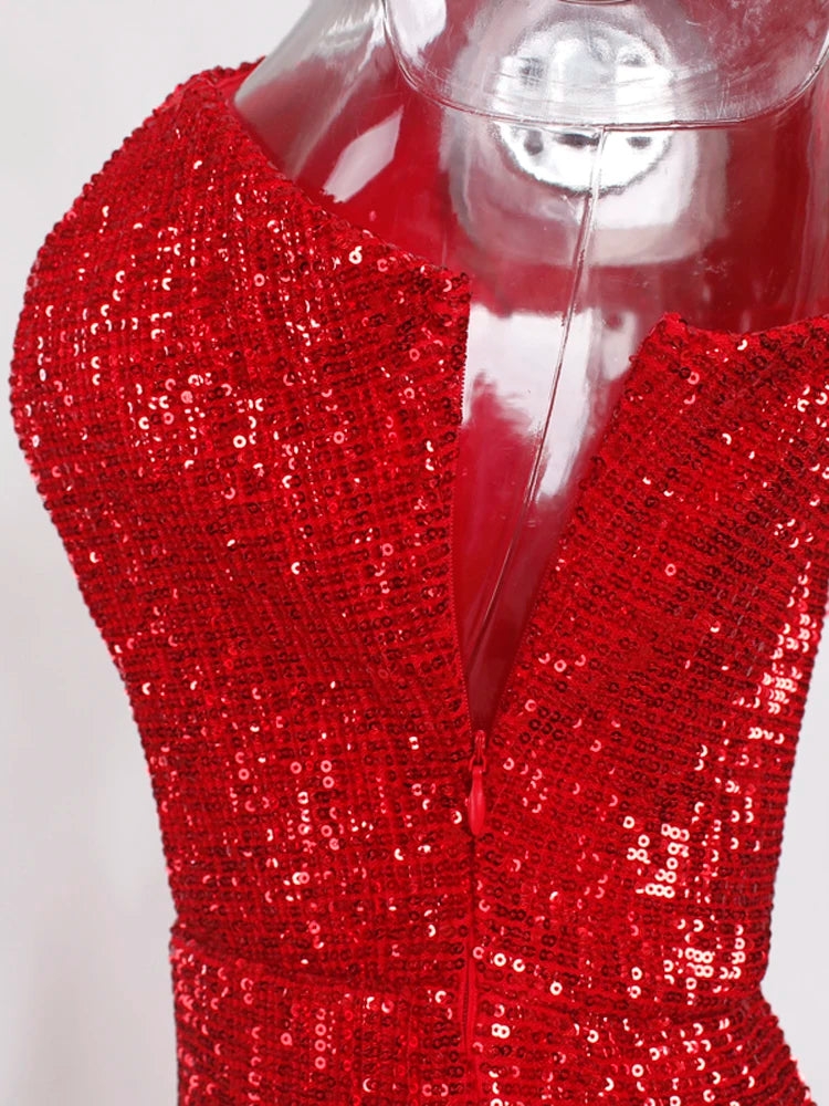 Robe de Soirée Sequins Asymétrique Femme - Robe Sirène Luxe Dos Nu