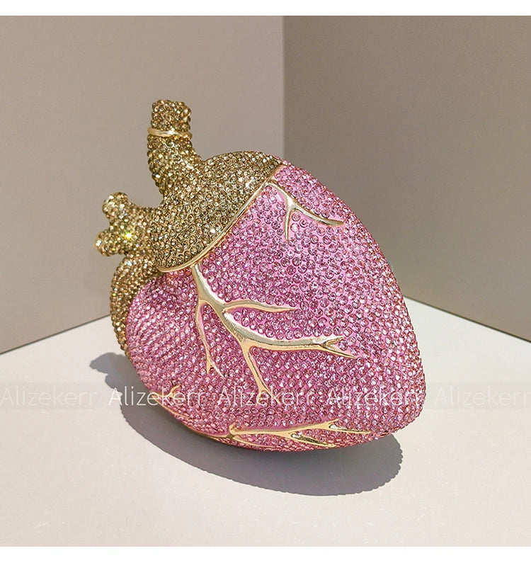 Pochette de soirée cœur en strass et diamants, sac de fête élégant pour mariage et événements pour femme.