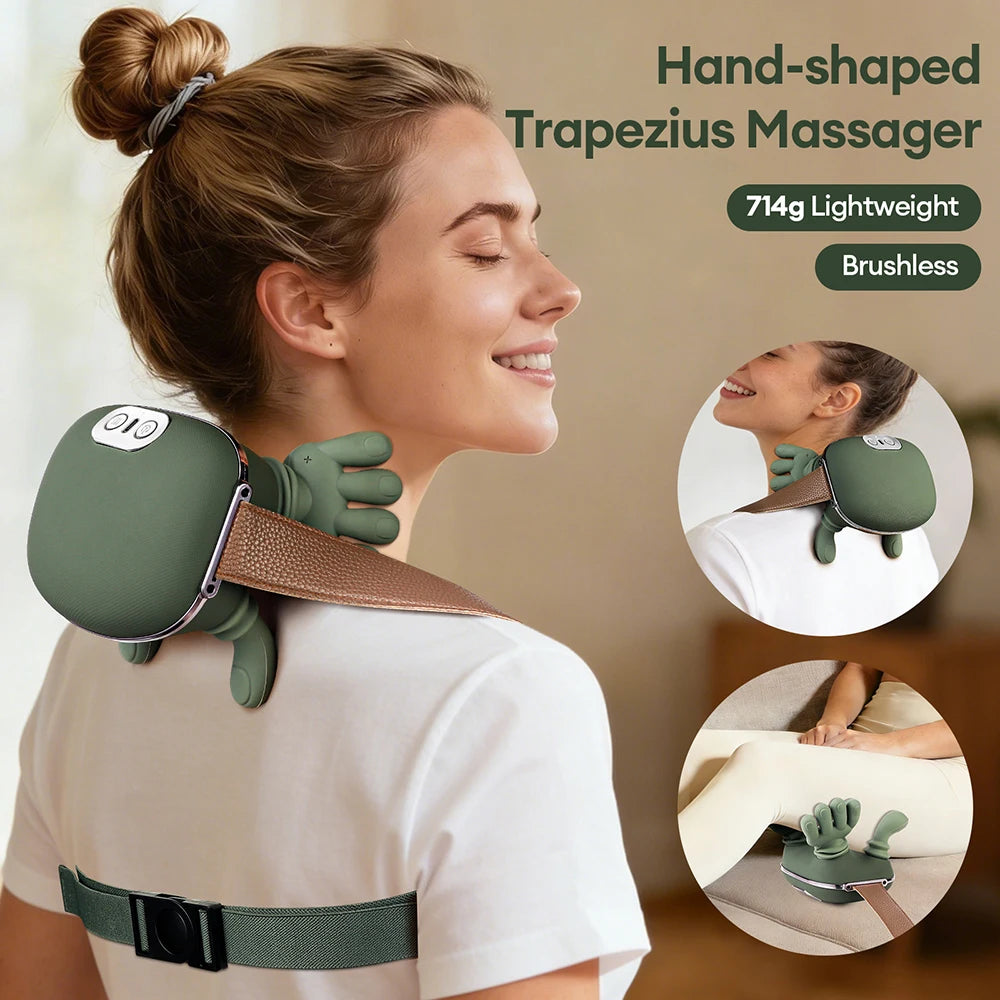 Masseur cervical 4D Bionique sans fil pour soulager la nuque et les épaules, en action, avec design ergonomique.
