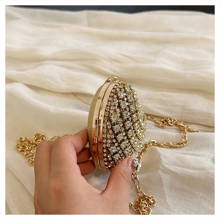 Pochette Clutch Luxe Diamants Cœur Cristal - Sac Soirée Mariage Strass Femme - badassmood