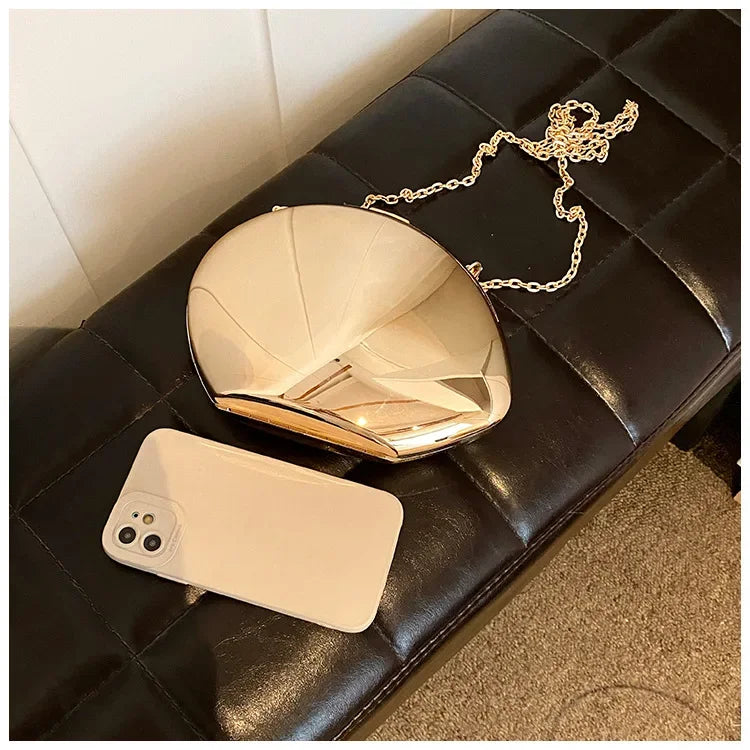 Pochette Coquillage Acrylique Designer - Sac Soirée Femme Doré Argent Bandoulière Métal - badassmood