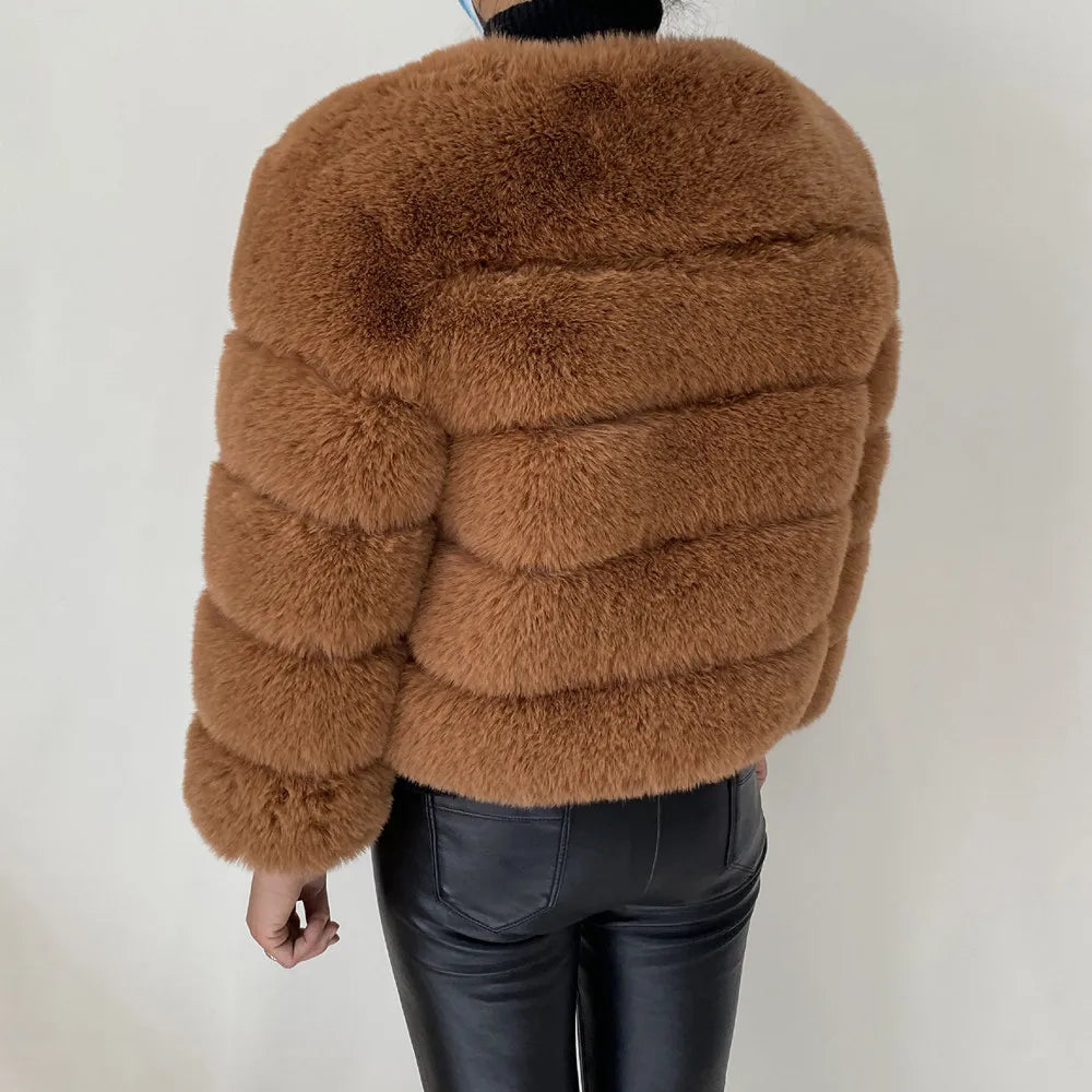 Veste Fourrure Renard Synthétique Beige Femme - Blouson Court Manches 3/4 - badassmood