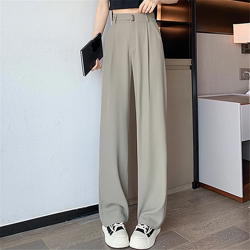 Pantalon large taille haute pour femme, style casual élégant, couleur unie, parfait pour le bureau, par badassmood.com