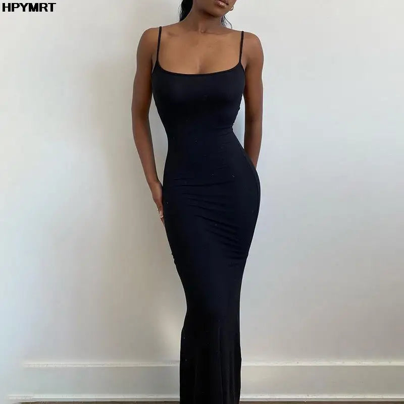Satin Slip Sleeveless Backless Slim Sexy Maxi Dress 2022 Spring Women Party Y2K Concise Bodycon Elegant Dresses Female Clothing - badassmood