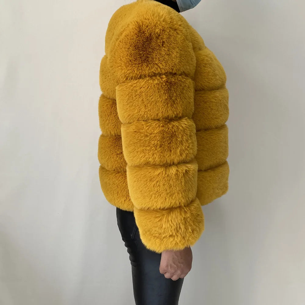 Veste Fourrure Renard Synthétique Beige Femme - Blouson Court Manches 3/4 - badassmood