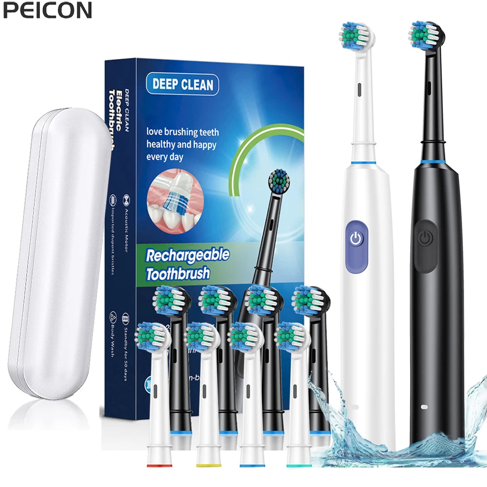 Electric Toothbrush Rotary Rechargeable Electric Toothbrush for Adults Rotating Electric Toothbrushes with 8 Soft Brush Heads - badassmood