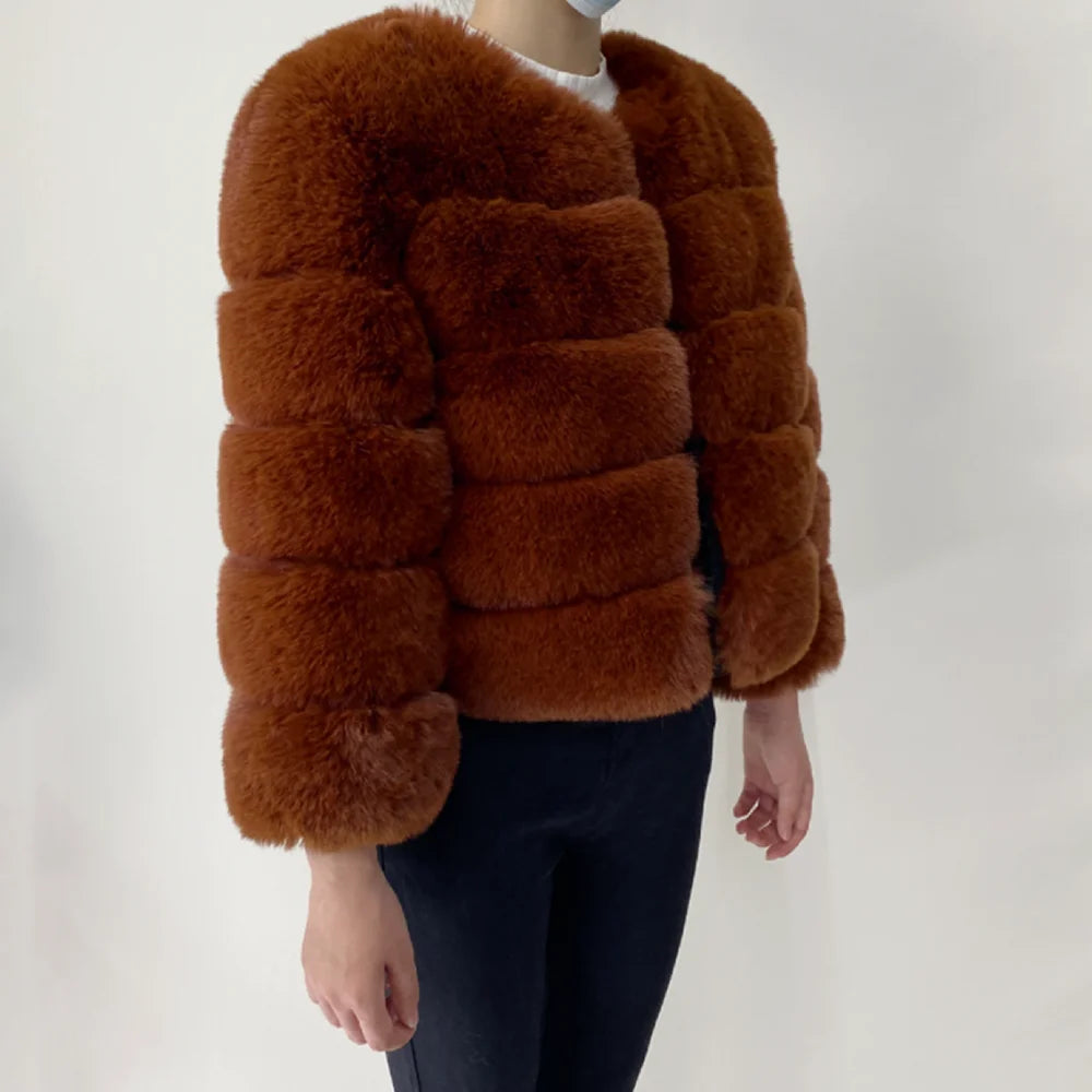 Veste Fourrure Renard Synthétique Beige Femme - Blouson Court Manches 3/4 - badassmood