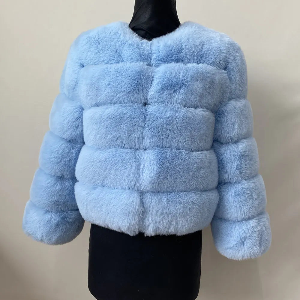 Veste Fourrure Renard Synthétique Beige Femme - Blouson Court Manches 3/4 - badassmood