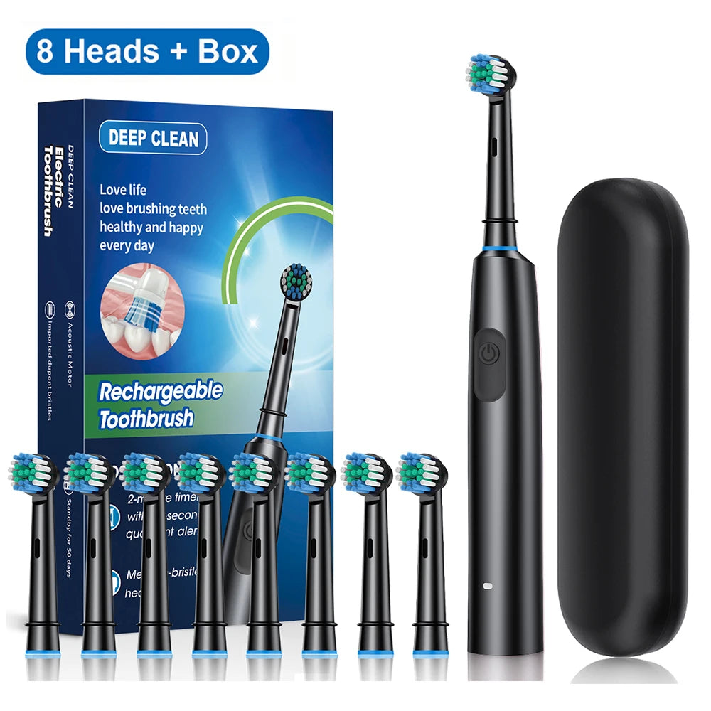 Electric Toothbrush Rotary Rechargeable Electric Toothbrush for Adults Rotating Electric Toothbrushes with 8 Soft Brush Heads - badassmood
