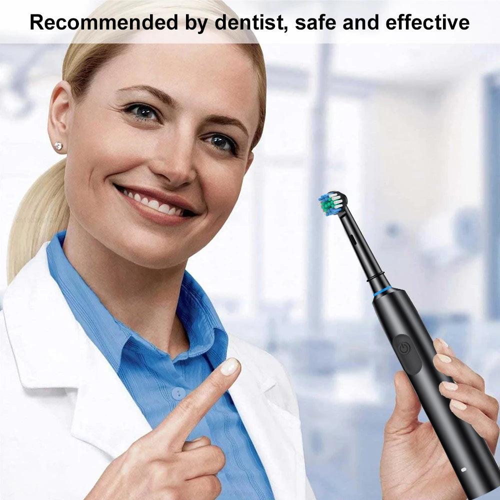 Electric Toothbrush Rotary Rechargeable Electric Toothbrush for Adults Rotating Electric Toothbrushes with 8 Soft Brush Heads - badassmood