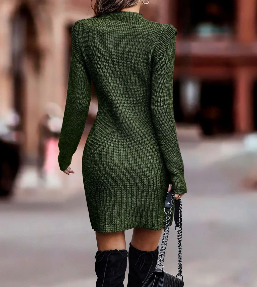 Robe pull moulante à col rond, manches longues, tricot sexy pour femme automne hiver, vêtement casual et élégant.