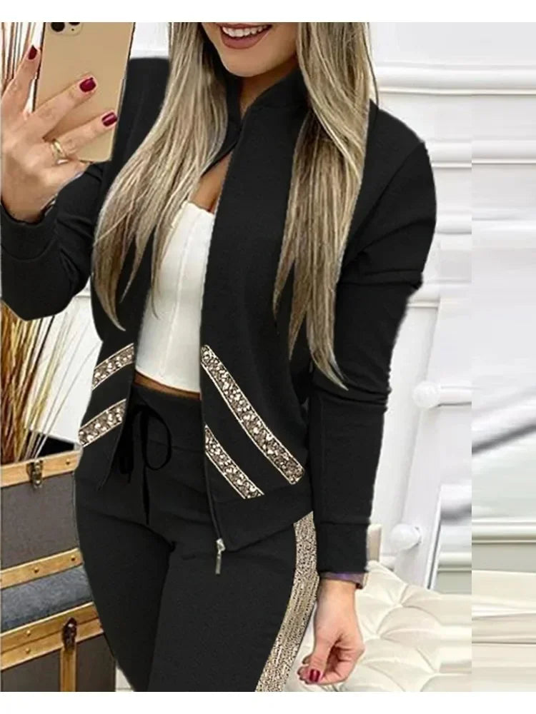 Ensemble Survêtement Femme 2 Pièces Hiver - Veste Zip Pantalon Sport