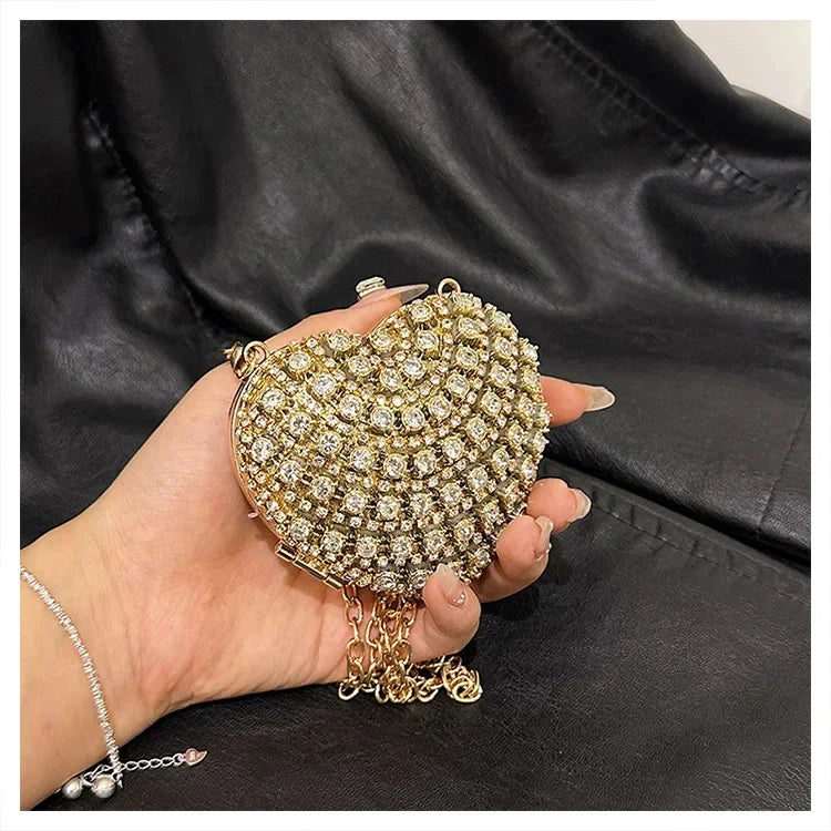 Pochette Clutch Luxe Diamants Cœur Cristal - Sac Soirée Mariage Strass Femme - badassmood