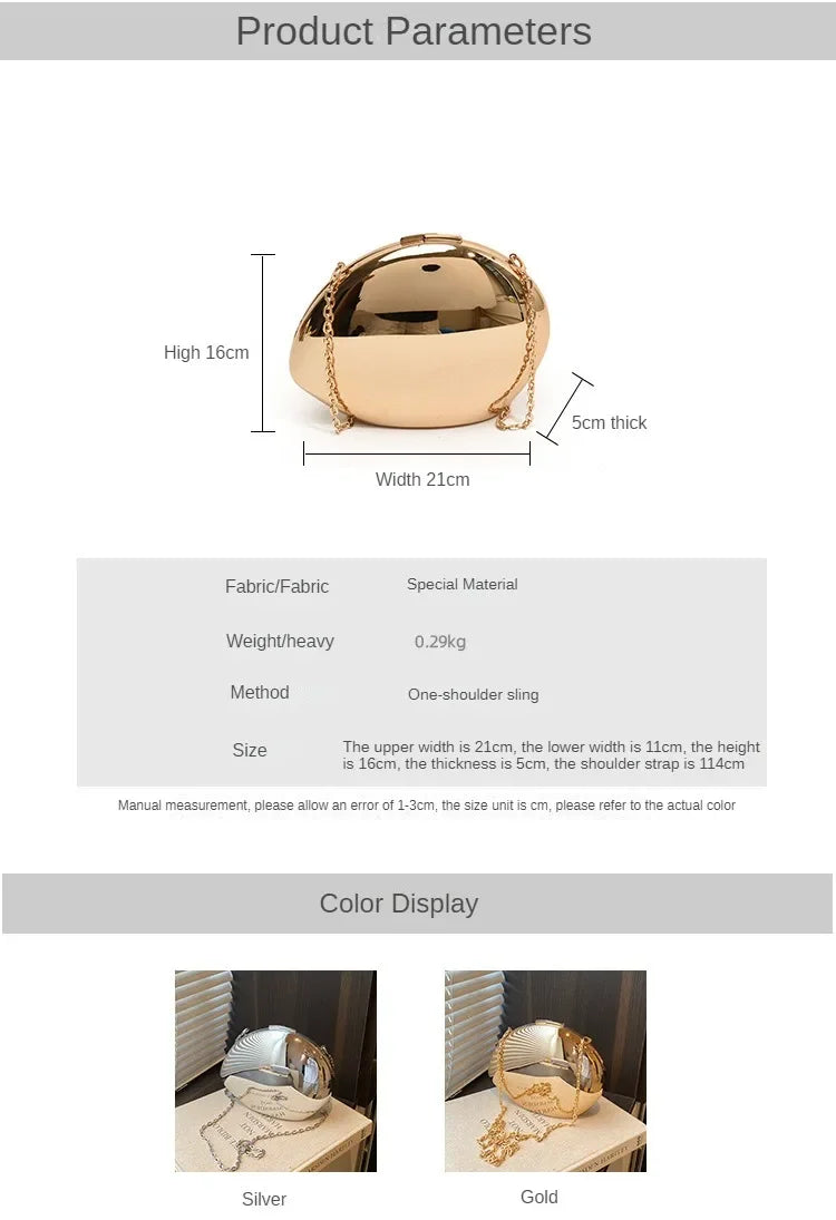 Pochette Coquillage Acrylique Designer - Sac Soirée Femme Doré Argent Bandoulière Métal - badassmood