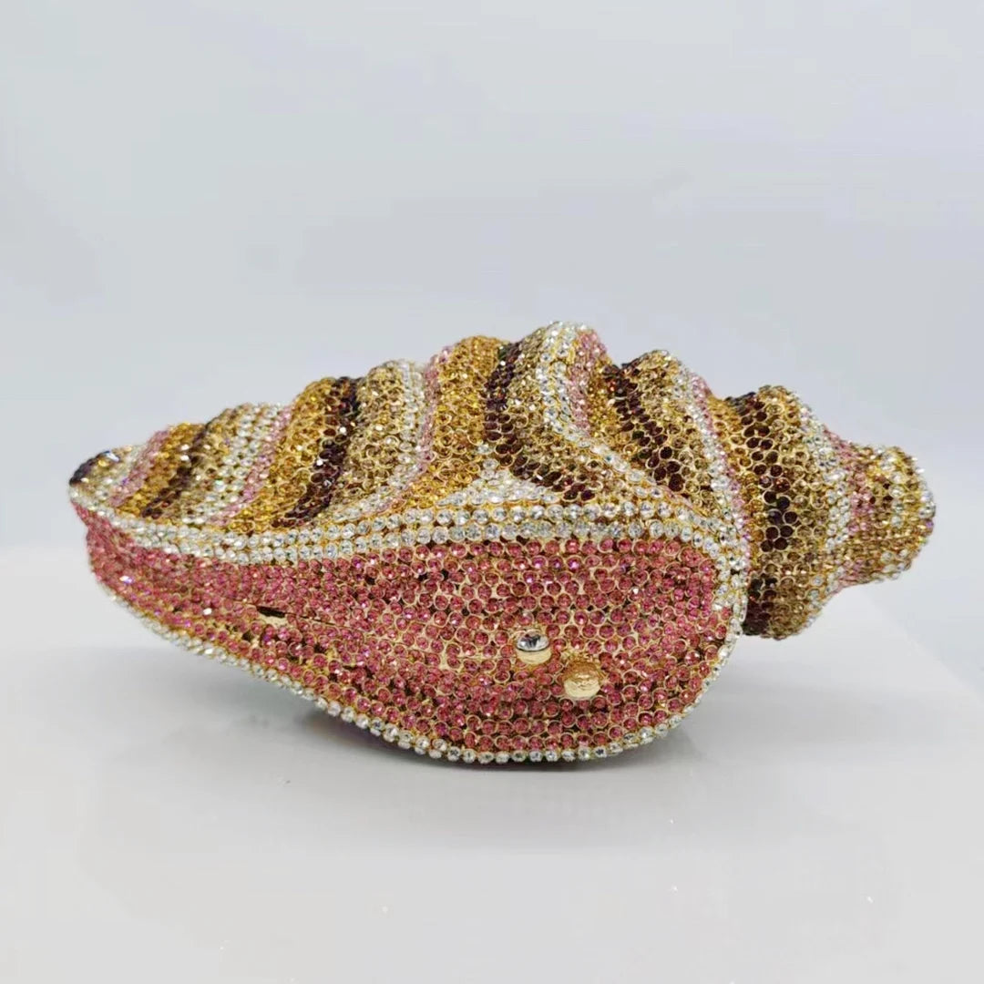 Pochette de soirée en coquillage avec cristaux et strass, sac luxe pour mariage, femme, design élégant et sophistiqué