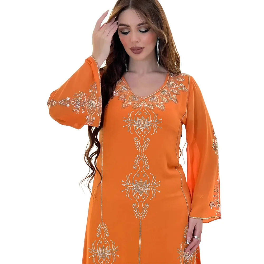Abaya Musulmane Femme Été - Robe Longue Col V Manches Longues Élégante - badassmood