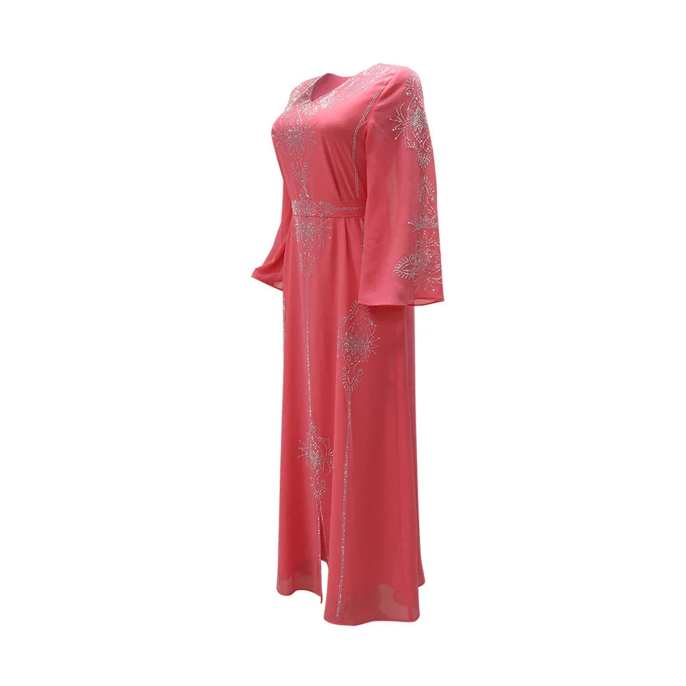 Abaya Musulmane Femme Été - Robe Longue Col V Manches Longues Élégante - badassmood