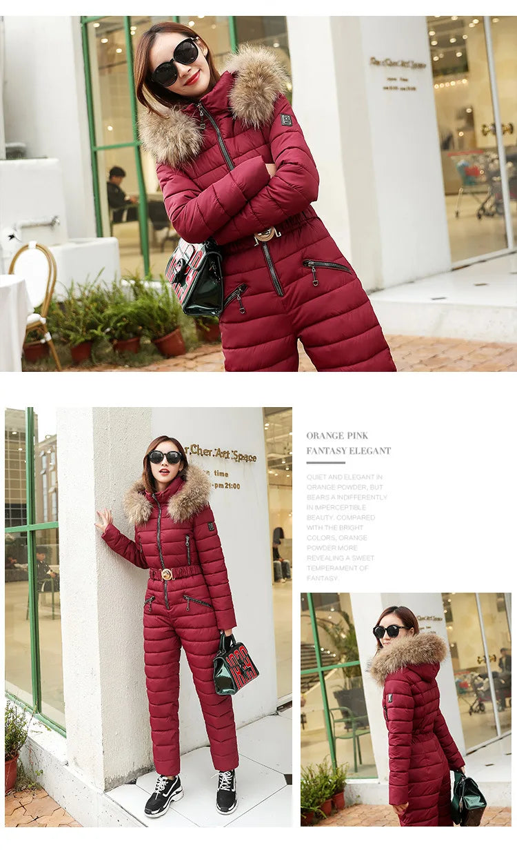 Combinaison Ski Femme Une Pièce 2025 - Parka Capuche Matelassée Coton Jumpsuit Hiver - badassmood