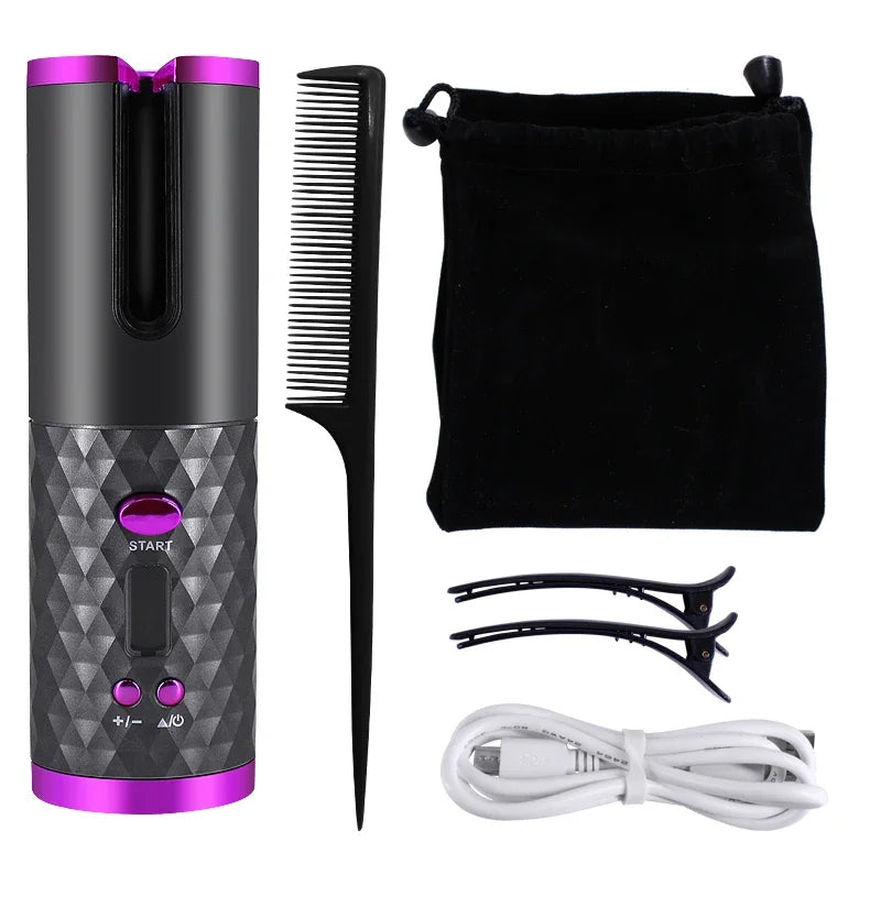 Boucleur automatique sans fil pour cheveux de la marque badassmood.com, avec design compact et rechargement USB, pour boucles parfaites.